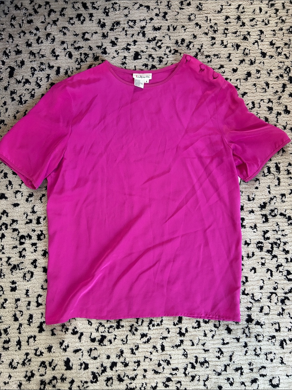 Talbots Fuchsia Short-Sleeve 100% Silk Top